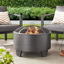 Wood Burning Fire Pit 26-Inch Round Metal Deep Bowl Patio Garden Outdoor... - £89.81 GBP