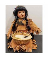 Vintage Native American Girl Porcelain Doll 10 1/2&quot; Sitting with Baby in... - £29.37 GBP