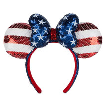 WDW Disney Store Adult Minnie Mouse Americana Sequined Ear Headband with Bow New - £47.84 GBP