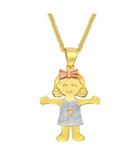 Genuine 14k Tri-Tone Gold 1.37&quot; Girl Pendant Mother&#39;s Day Necklace 16&quot; t... - $544.00+