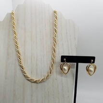 Vintage Trifari Twisted Rope Faux Pearls 24&quot; Necklace Dangle Pierced Earrings - £23.45 GBP