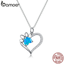 925 Silver Heart Trace Blue Zircon Paw Dazzling Pendant Necklace Chain for Women - £22.05 GBP