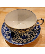 Vintage Japan Ware Tea Cup Saucer White Blue Phoenix Bird Floral Porcelain - $14.80