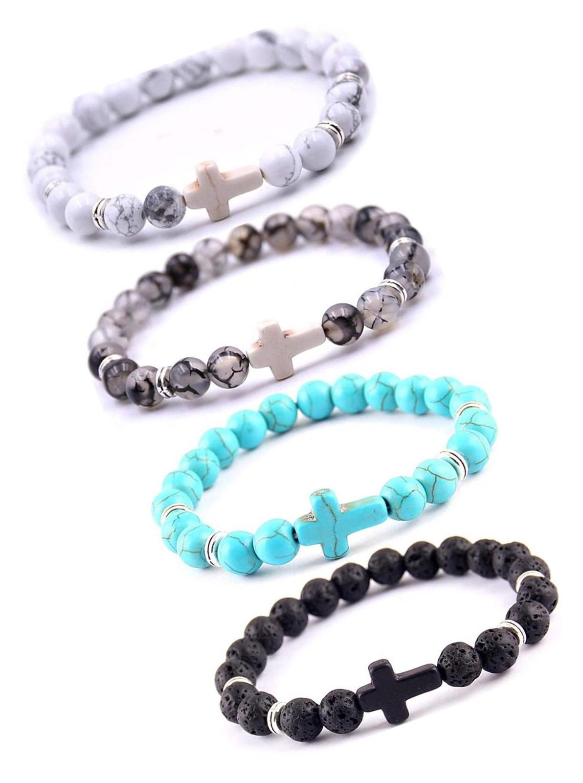 4PCS Cross Beads Bracelet for Men Women 8mm Healing - $44.18