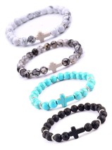 4PCS Cross Beads Bracelet for Men Women 8mm Healing - £34.54 GBP