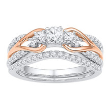 14k White Gold 3-stone Diamond Bridal Wedding Engagement Knot Ring Set 5... - $799.00