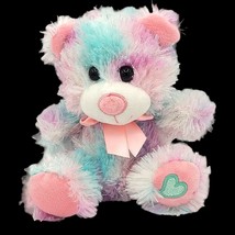 Hug Fun Bear 8&quot; Glitter Pastels Heart Applique Bow Valentine Stuffed Animal - £8.31 GBP