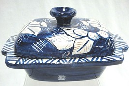 Portugal Pottery Covered Trinket Box Olaria Jose Cartaxo Cobalt Blue Floral - £11.09 GBP