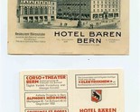 Hotel Baren Bern Switzerland Advertising Card and Booklet with Map - £22.32 GBP