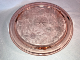 Pink Sunflower Cake Plate 10 Inch 3 Legs Depression Glass Mint - £18.18 GBP