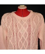 Andrew St John Womans Pink Hand Knit Sweater Sz MEDIUM Cable Long Sleeve... - $27.67