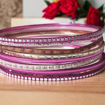 Etched Pink Fuchsia Metal Bangle Bracelets Set of 10 Fashion Costume Bar... - £14.71 GBP
