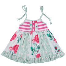 NWT Boutique Floral Green Pink Sleeveless Girls Ruffle Dress 6-7 - £10.27 GBP