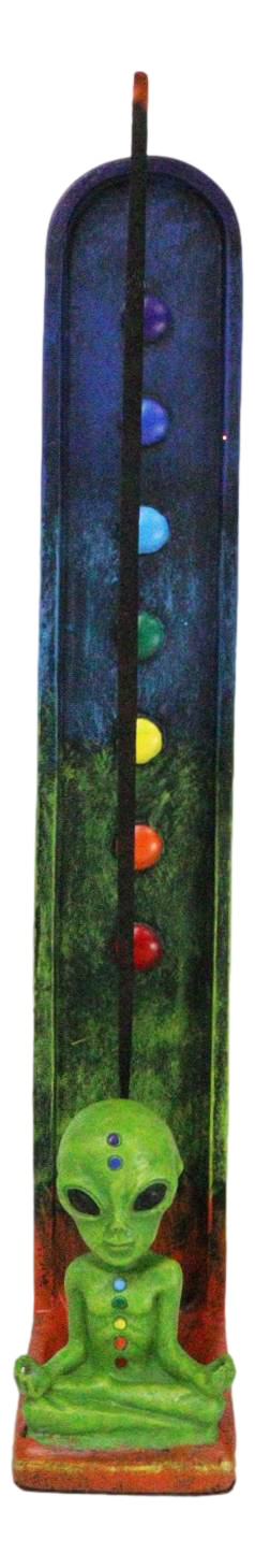 Green Roswell Alien UFO With 7 Chakra Zone Colors Incense Stick Holder F... - $23.99