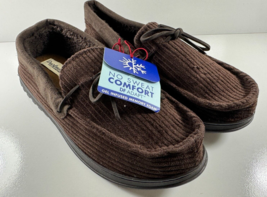 Dearfoams Cozy Comfort Mens Dark Brown Corduroy Slippers Medium Size 9-10 - £21.79 GBP