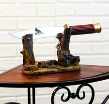 Rustic Quail Hen Bird Display With Decorative Shotgun Shell Knife Statue Set - £29.65 GBP