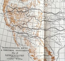 Map 1930 Transcontinental Railroad Routes c1850-1858 10 x 9&quot; Territory DWEE2 - £23.97 GBP