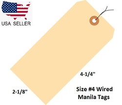 Pack of 100 Size 4 Manila Inventory Shipping Hang Tags with Wire 4 1/4&quot; ... - €10,63 EUR