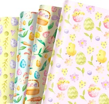 16 Sheet Easter Wrapping Paper 4 Designs Spring Colorful Easter Chick Eggs Bunny - £25.98 GBP