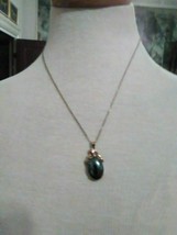 VINTAGE NECKLACE ITALIAN GOLDEN FINE CHAIN W/ HEMATITE PENDANT - $28.00