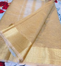 Gold Tissue Crush Silk Saree, Gold Banarasi Zari Weaving silk sarees Wedding Par - £69.37 GBP