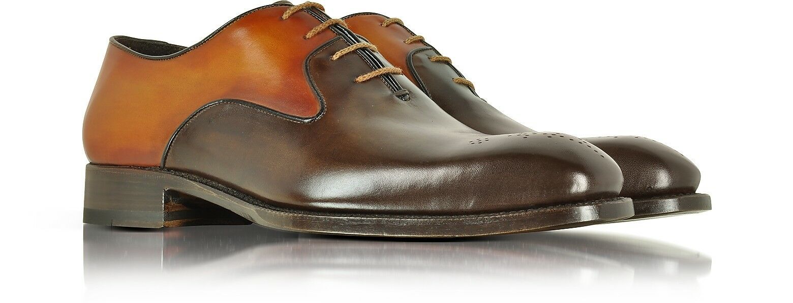 Men's Hand Made Two Color Brogues Toe Oxford Genuine Leather Shoes US 7-16