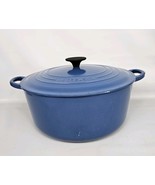 Vintage Le Creuset 7.25 QT Cast Iron Blue Dutch Oven 28 With Lid Used Se... - $178.15
