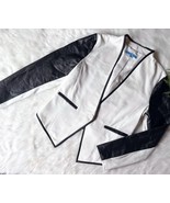 Antonio Melani Half Black Leather White Blazer Moto Jacket Collarless Wo... - €69,24 EUR
