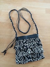 Capelli Straworld Inc BLACK/WHITE Fabric Shoulder BAG-NWOT-BEADED STRAP-ADORABLE - £6.14 GBP