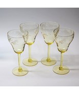 Antique &amp; RARE 1920s Lancaster YELLOW TOPAZ Etched Floral Water Lily Win... - $76.78