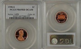 1998-S PROOF LINCOLN CENT PCGS PR69RD DCAM  20140102 - £14.66 GBP