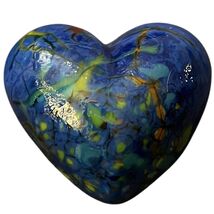 Dehanna Jones Signed Art Glass Heart Paperweight Blue Green Yellow End O... - $29.45