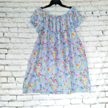 Soprano Womens Dress Medium Blue Striped Floral Pockets Off the Shoulder - £15.97 GBP