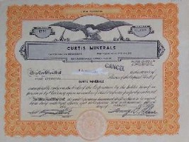 Curtis Minerals Stock Certificate -1969 - Old Vintage Rare Scripophilly Bond - £48.21 GBP