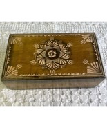 Rectangular Wooden Jewelry Box Hand Carved Floral Design 8&quot; x 4.75&quot; SKU ... - $31.56