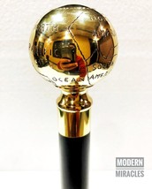 Vintage Brass Globe Handle Wooden Folding Compaq Black Walking Stick Wood Gift - £25.50 GBP