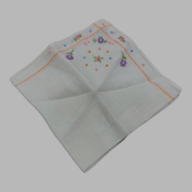 Vintage Hand embroidered floral handkerchief Petite Dainty Purple Orange Flowers - £14.66 GBP
