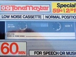 ToneMaster 60 min Low Noise Cassette For Speech or Music - $17.82