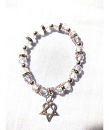 CLEAR CRYSTAL BEADS with HEARTAGRAM and RHINESTONE RINGS STRETCH BRACELE... - £7.82 GBP