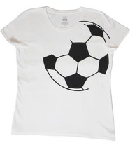 Soccer Ball Graphic White Womens T-Shirt Cotton Short Sleeve Casual Tee - $211.84 MXN
