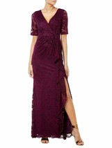 Adrianna Papell V-Neck Embellished Gown, Women&#39;s Size 4, Rich Raison Burgundy - £93.44 GBP