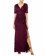 Adrianna Papell V-Neck Embellished Gown, Women&#39;s Size 4, Rich Raison Bur... - £93.21 GBP
