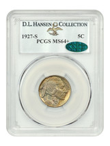 1927-S 5C PCGS/CAC MS64+ Ex: D.L. Hansen - £3,990.71 GBP