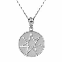 925 Sterling Silver Wiccan Heptagram Faery Star Circle Pendant Necklace - £26.68 GBP+