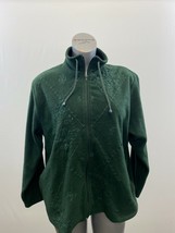 Tan Jay Women&#39;s Full Zip Fleece Jacket Size Large Green Embroidered Flowers - $7.92