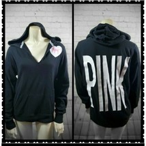 Pink victoria secret Hoodie Small Petite Womans Black V Neck Long Sleeve - $15.39