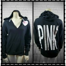 Pink victoria secret Hoodie Small Petite Womans Black V Neck Long Sleeve - £12.30 GBP