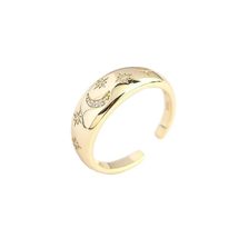 Elegant 925 Sterling Silver Gold-Plated Adjustable Ring with Crystal Moon and St - £23.59 GBP