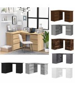 Industrial Wooden Corner L-Shape Computer Desk 6 Drawers Wood Office Des... - £145.51 GBP+