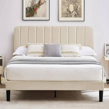Full size Beige Upholstered Platform Bed Frame with Headboard - $5,751.35 MXN